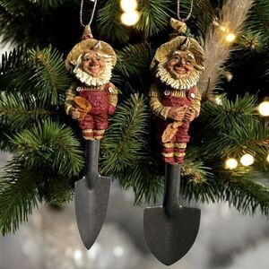 Gardening Santa Gnomes Elves Christmas Ornaments Wrapped In Wishes Ceramic 6”